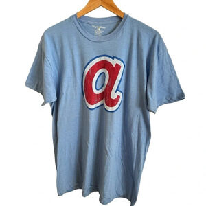 Wright & Ditson Mens XL Atlanta Braves Throwback MLB Baseball T Shirt‎ Blue